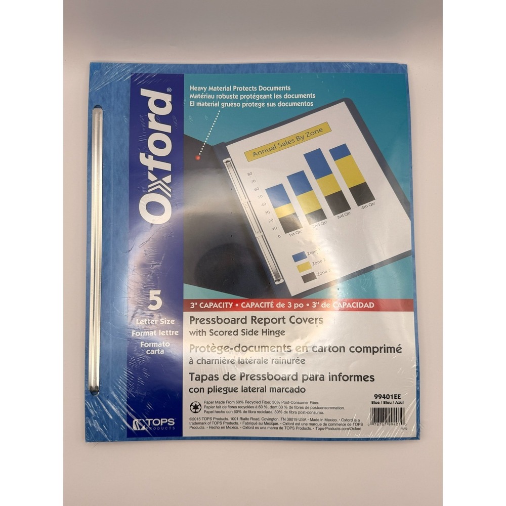 Oxford Pressboard Report Covers Blue Letter Size 3 Inch Capacity 5 Pack Sealed